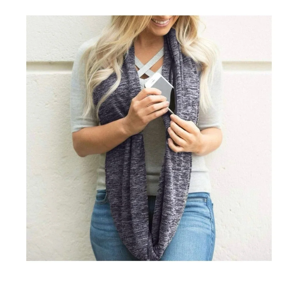 Infinity Scarf‎ with Hidden Zipper Pocket Lightweight Travel Wrap for Women